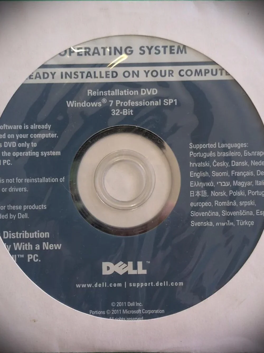 Dell Reinstallation DVD Windows 7 Professional SP1 32-Bit *NEW*